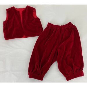 Vintage Handmade Christmas Knickers & Vest Red Velvet - Waist 19 in (approx. 2T)